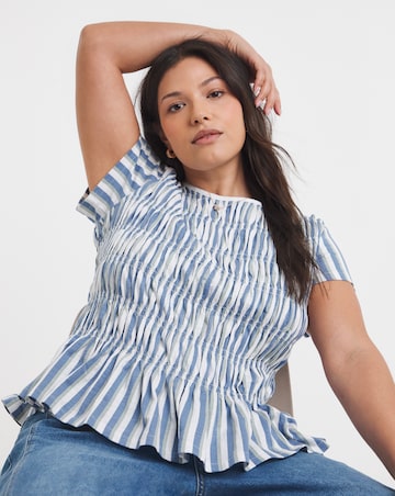 Stripe Shirred Peplum Top