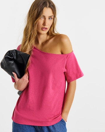 Pink Slub Jersey Off The Shoulder Top