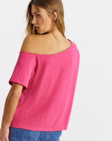 Pink Slub Jersey Off The Shoulder Top