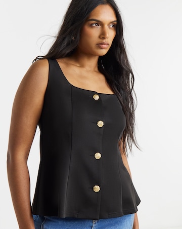 Black Button Through Jersey Waistcoat