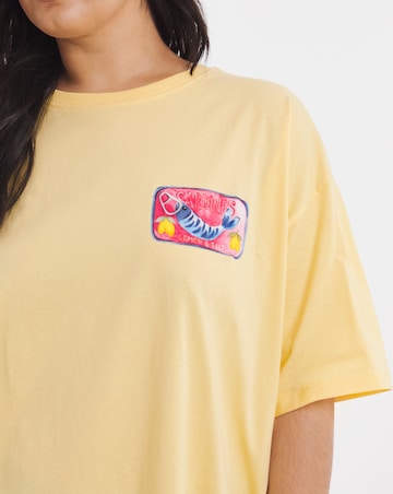 Yellow Frutti Di Mare Back Graphic Oversized T-Shirt