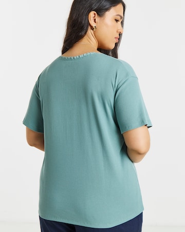 Dusty Sage Rib V Neck Lace Trim T-Shirt