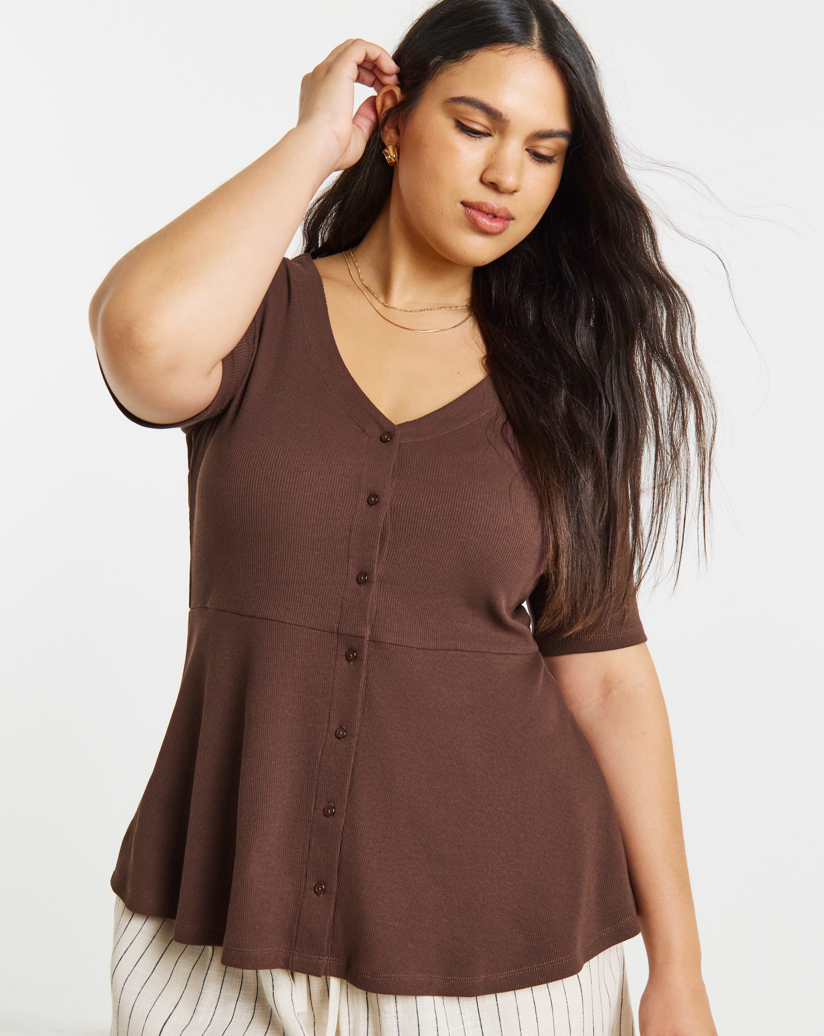 New In - Button Through Peplum Top