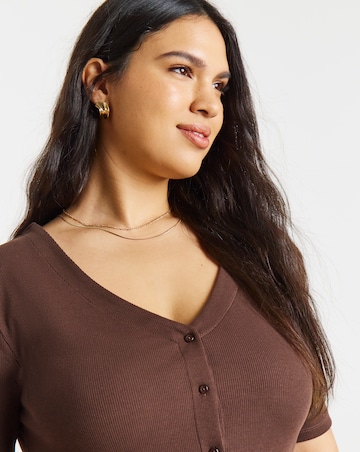 Chocolate Button Through Peplum Top
