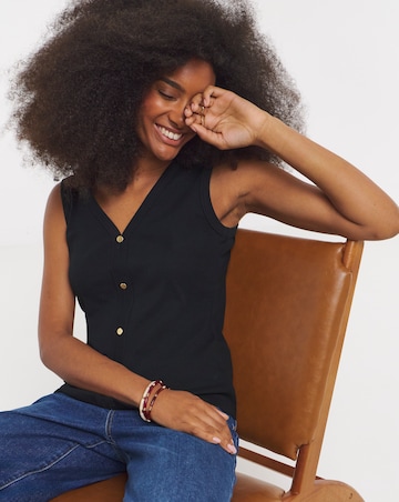 Black Ribbed Button Through Vest