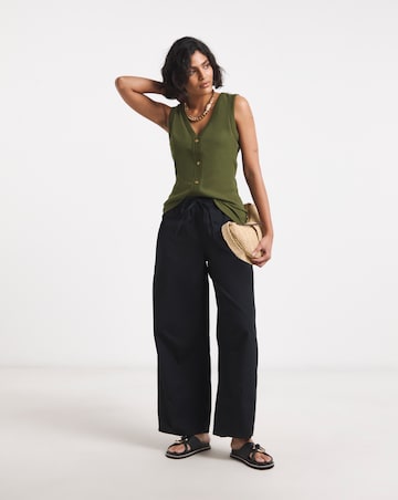 Khaki Ribbed Button Through Vest