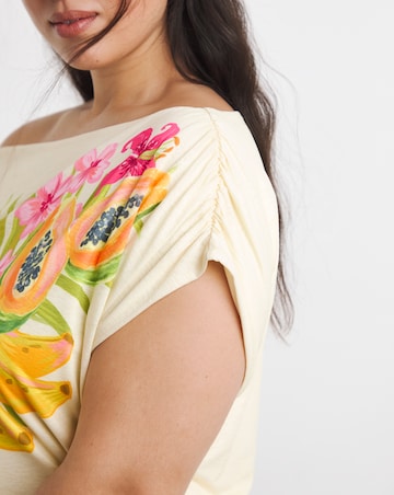 Multi Print Off the Shoulder Mesh Top