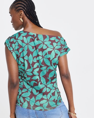 Floral Print Off the Shoulder Mesh Top