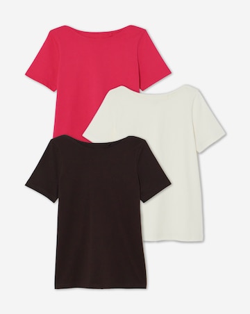 Chocolate, Cerise & Ecru 3 Pack Short Sleeve Slash Neck Tops
