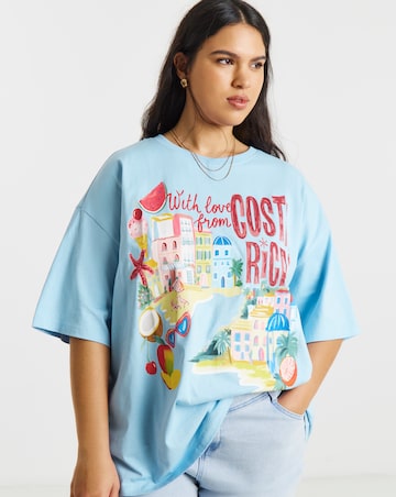Blue Costa Rica Graphic Oversized T-Shirt