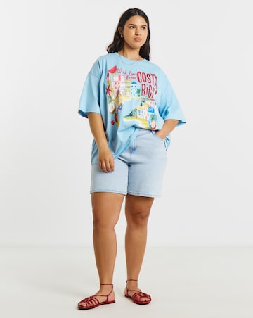 Blue Costa Rica Graphic Oversized T-Shirt