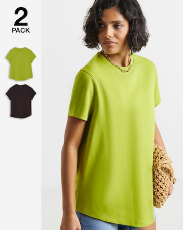Chocolate & Olive 2 Pack Curved Hem Longline T-Shirts