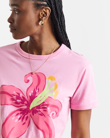 Simply Be Pink Tropical Flower Graphic T-Shirt