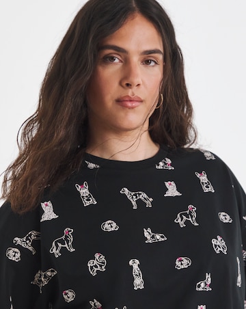 Simply Be Black Dog All Over Printed T-Shirt