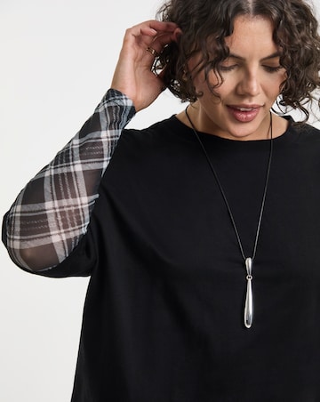 Simply Be Tonal Check Mesh Two in One Short Sleeve T-Shirt