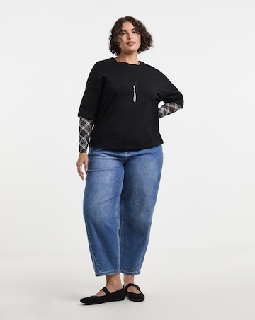 Simply Be Tonal Check Mesh Two in One Short Sleeve T-Shirt