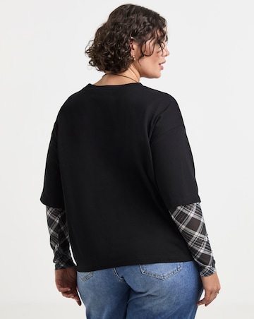 Simply Be Tonal Check Mesh Two in One Short Sleeve T-Shirt