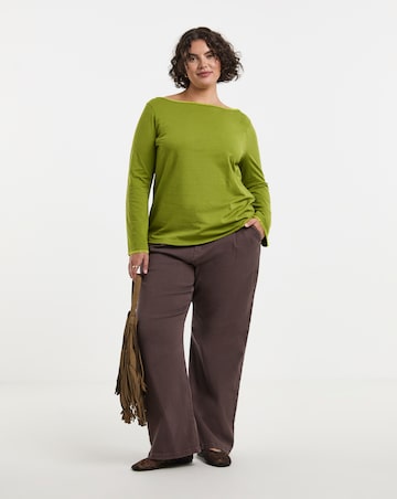 Simply Be Olive & Chartruese Whipstitch Edge Long Sleeve Top
