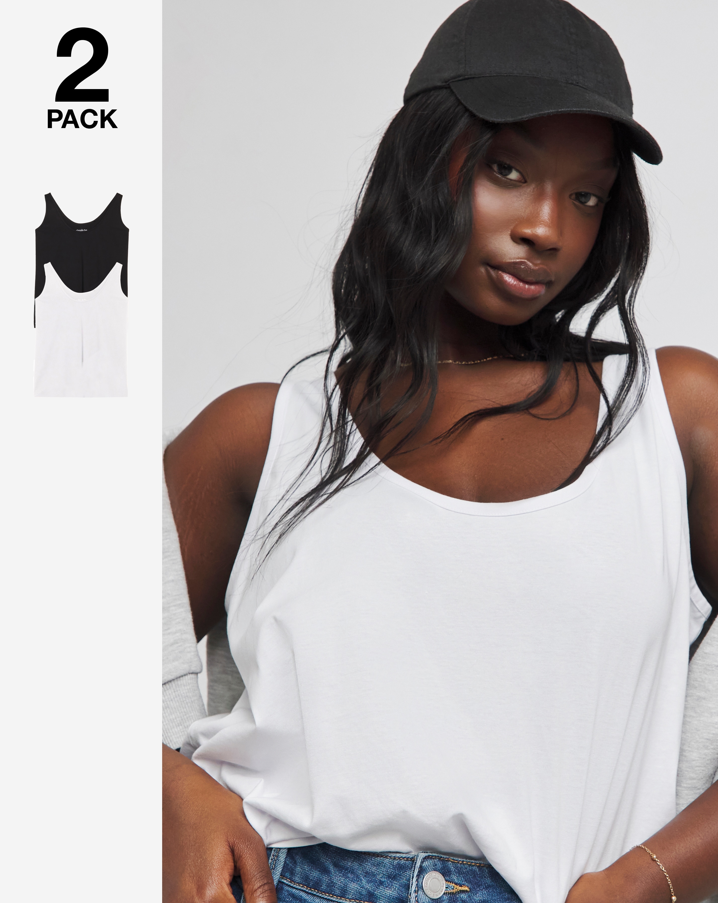 2 Pack Black & White Slouchy Vests - Womens - Size 10 - Simply Be