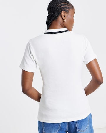 Simply Be Cream Short Sleeve Rib Polo Top with Black Tipping