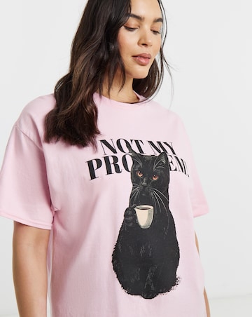 Simply Be Baby Pink Cat Graphic Short Sleeve T-Shirt