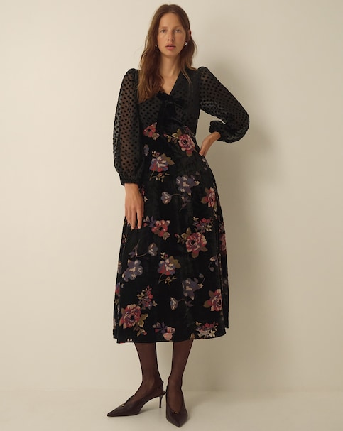 Monsoon Abril Floral Velvet Midi Dress