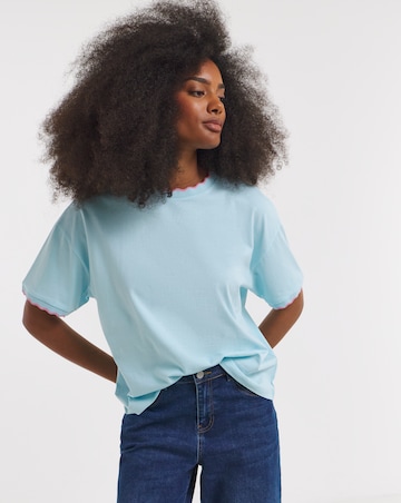 Simply Be Pale Blue Scallop Trim Boxy T-Shirt