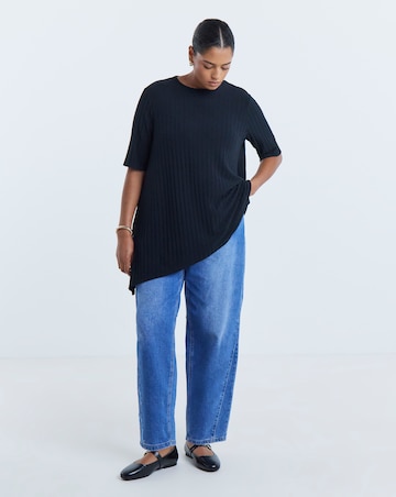 Simply Be Black Short Sleeve Asymmetrical Longline T-Shirt