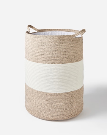 Two Tone Beige Cotton Rope Laundry Hamper