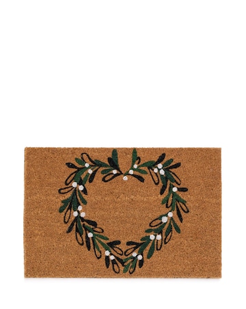 My Mat Printed Coir Christmas Mistletoe Heart Doormat