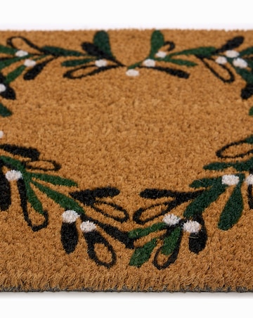 My Mat Printed Coir Christmas Mistletoe Heart Doormat