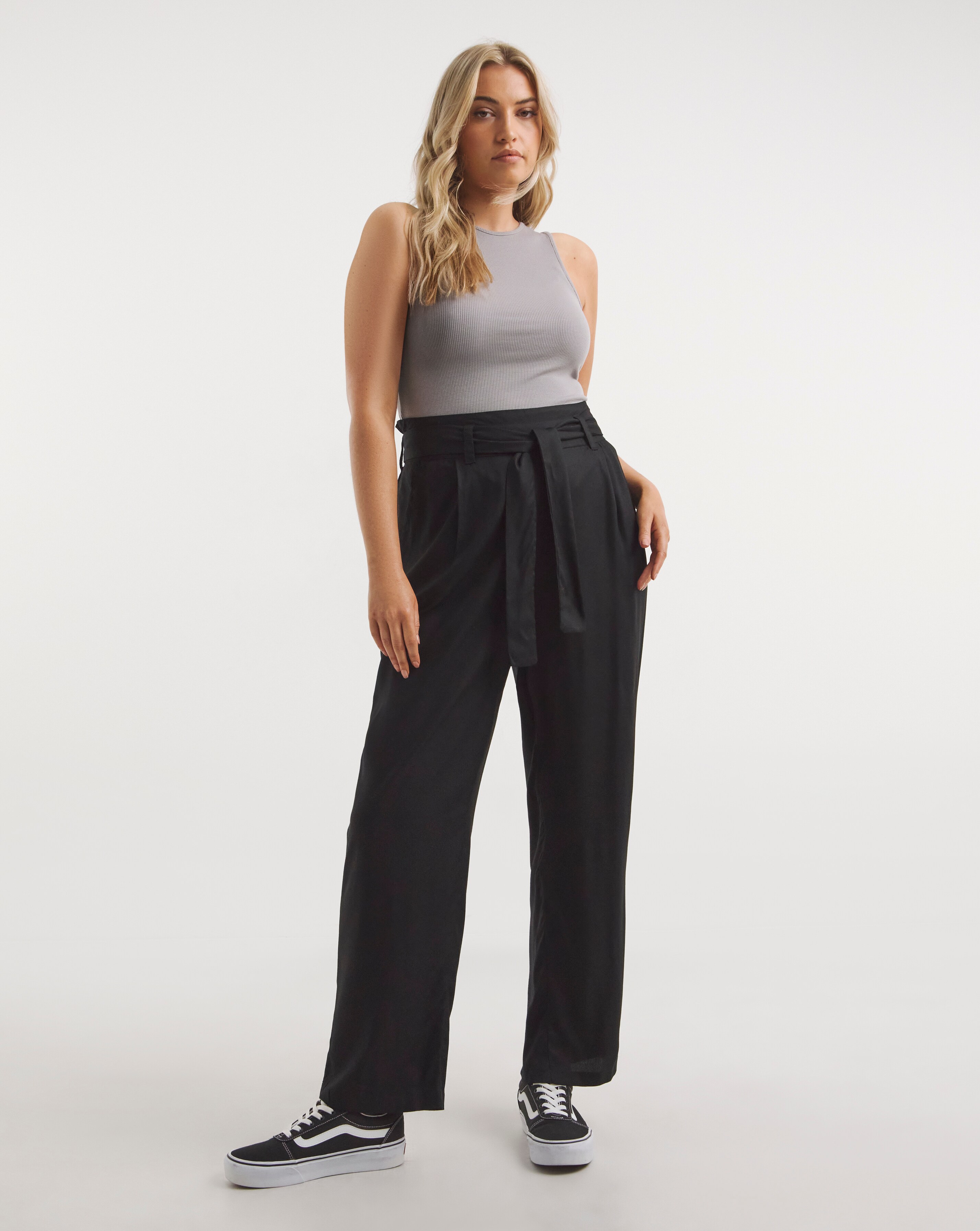 Black tie waist clearance trousers