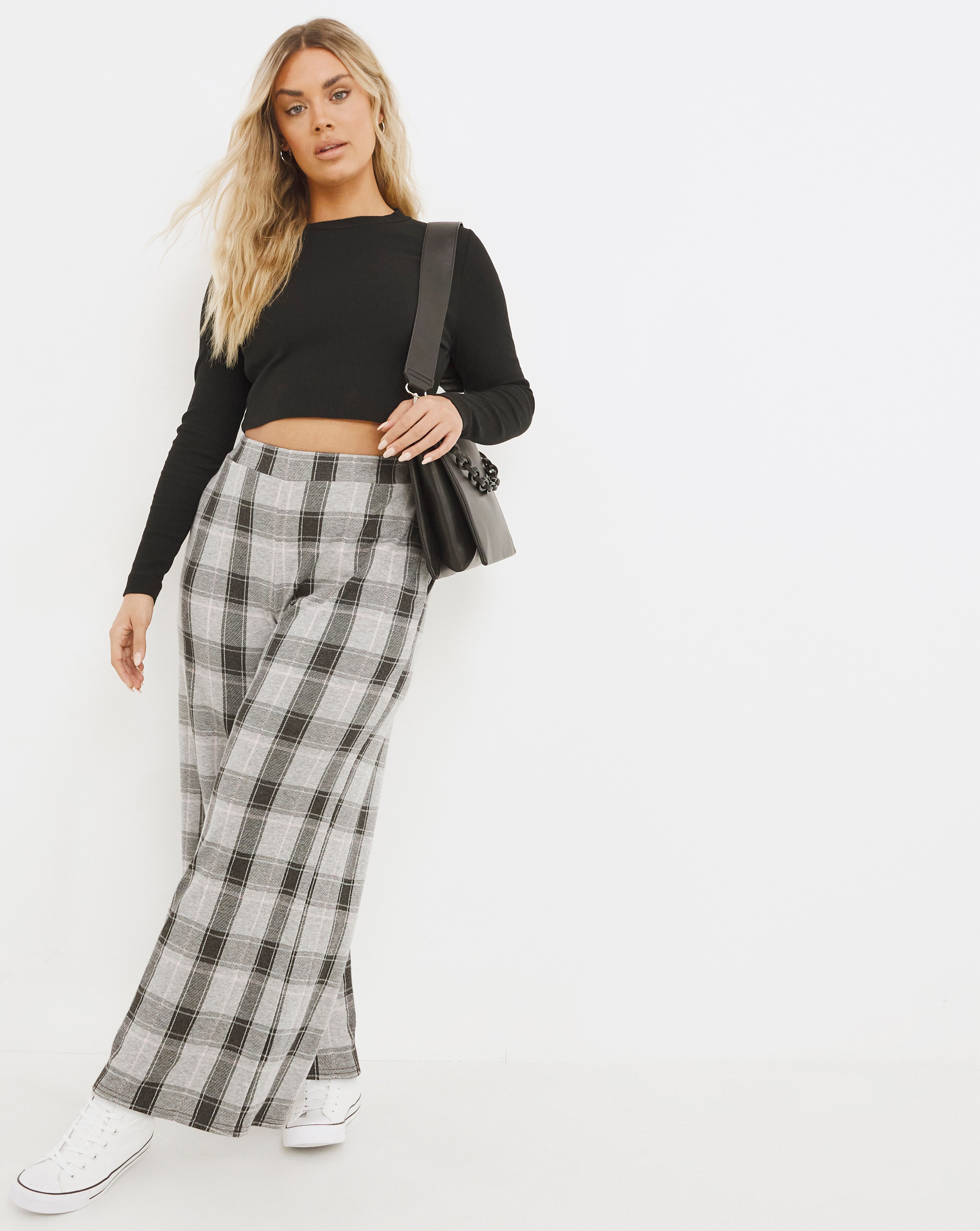 Grey check wide clearance leg trousers