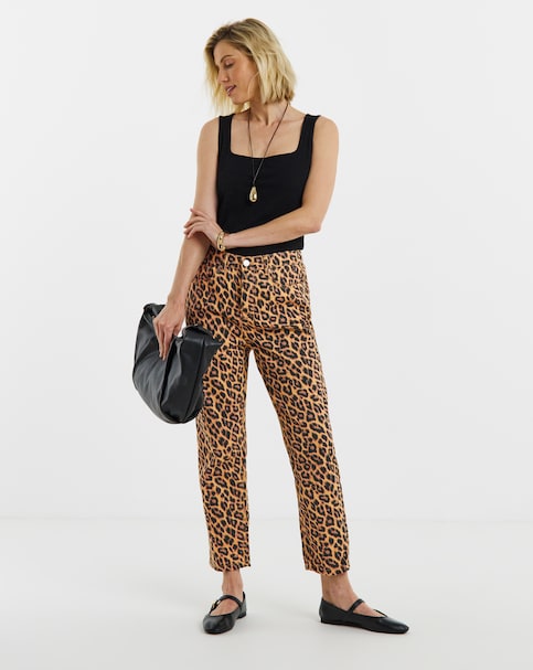 Pure Cotton Leopard Straight Leg Jean