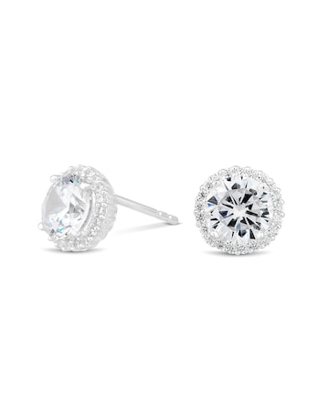 Simply Silver Sterling Silver 925 Cubic Zirconia Pave Surround Stud Earrings