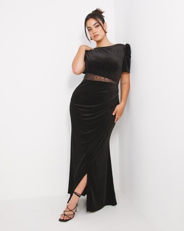 velvet bardot maxi dress
