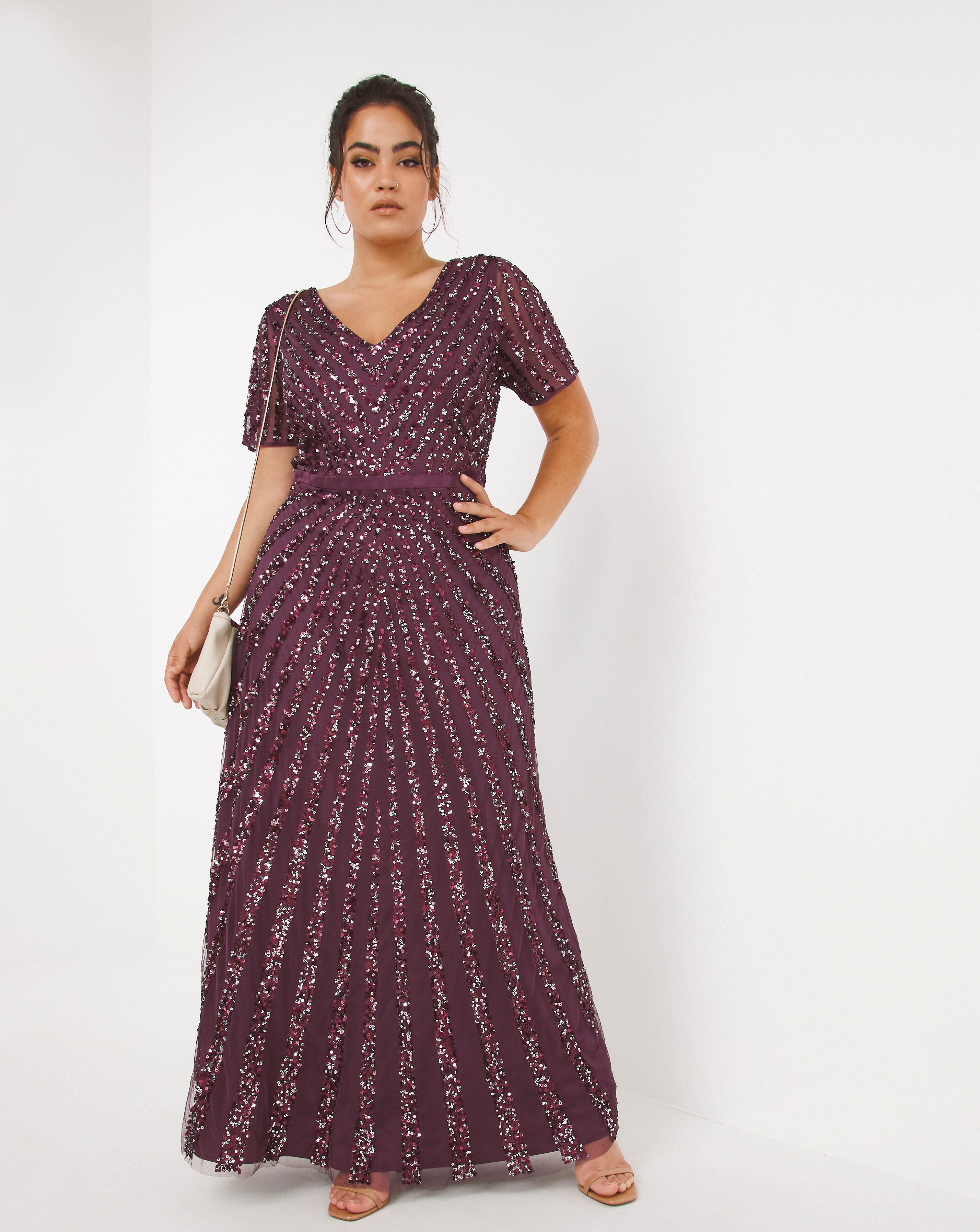 Maya Curve Stripe Sequin Maxi Dress | Simply Be