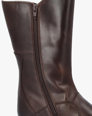 Fly London Mes II Brown Leather Low Wedge Calf Boots