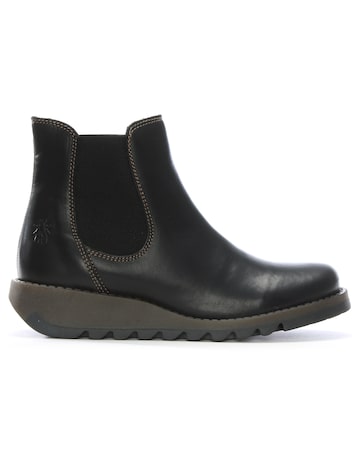 Fly London Salv Black Leather Wedge Chelsea Boots