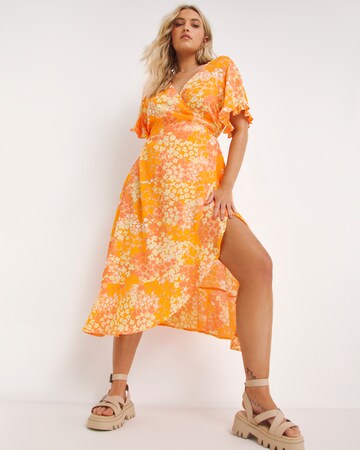 Orange Floral Printed Crinkle Wrap Dress | Simply Be