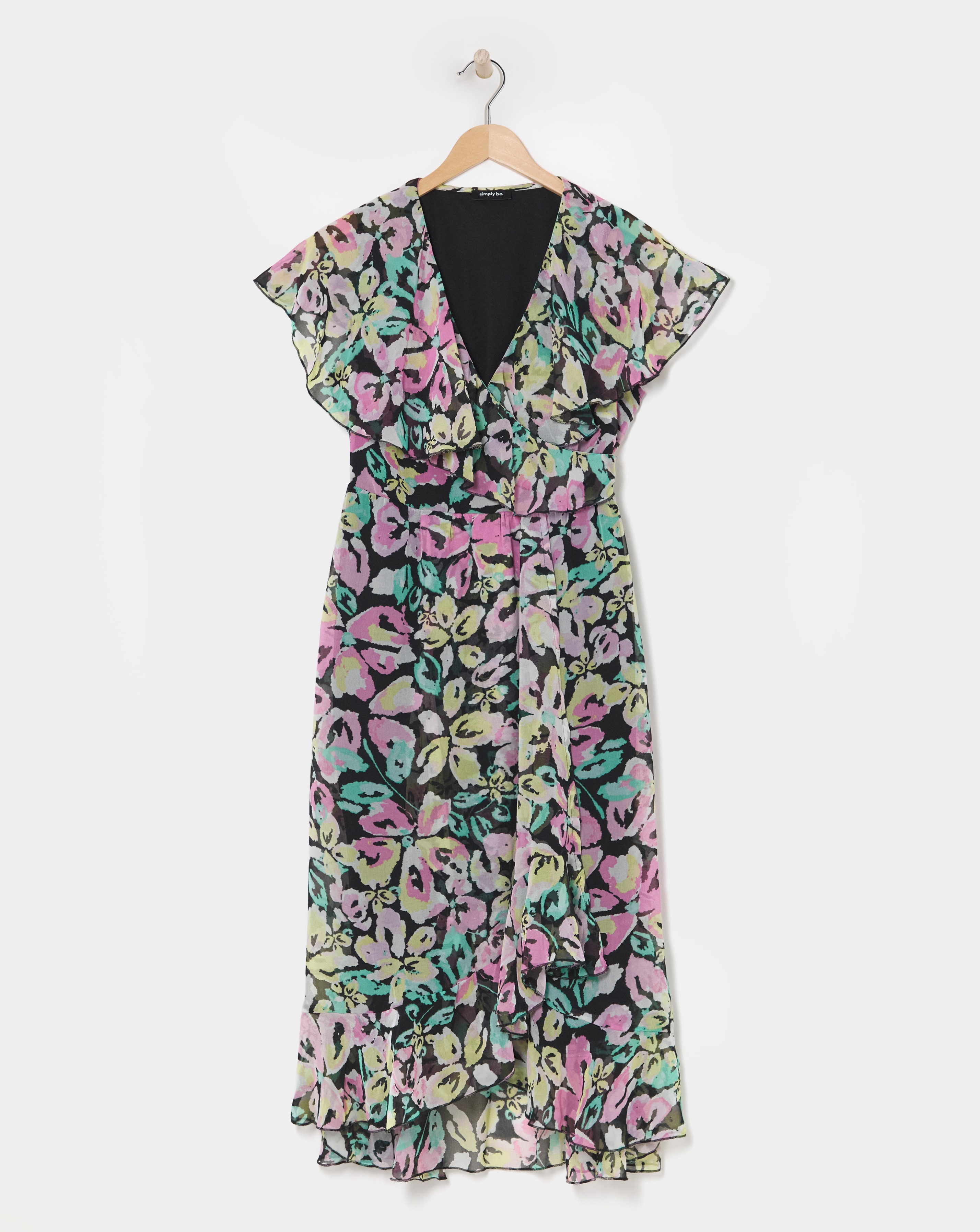 Simply Be - Women's Ruffle Front Wrap Midi Dress - Size 10 - Black floral