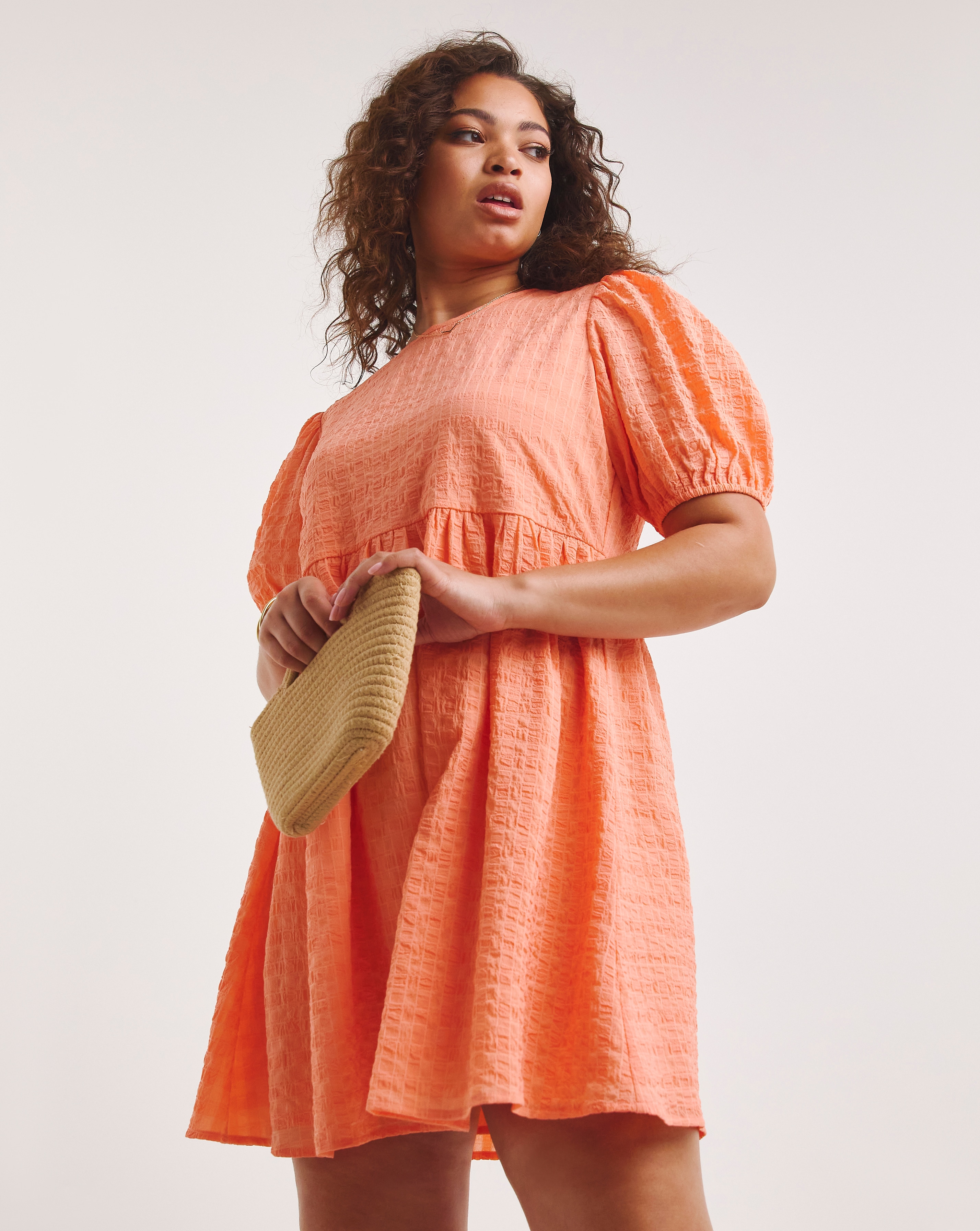 Coral Textured Smock Dress
