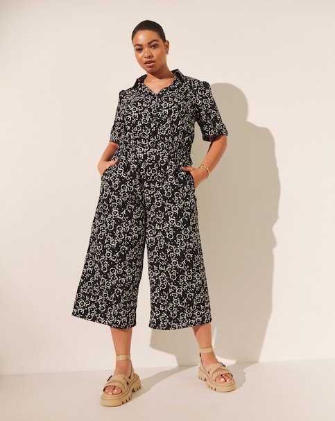 Culotte Utility Jumpsuit - Black Print