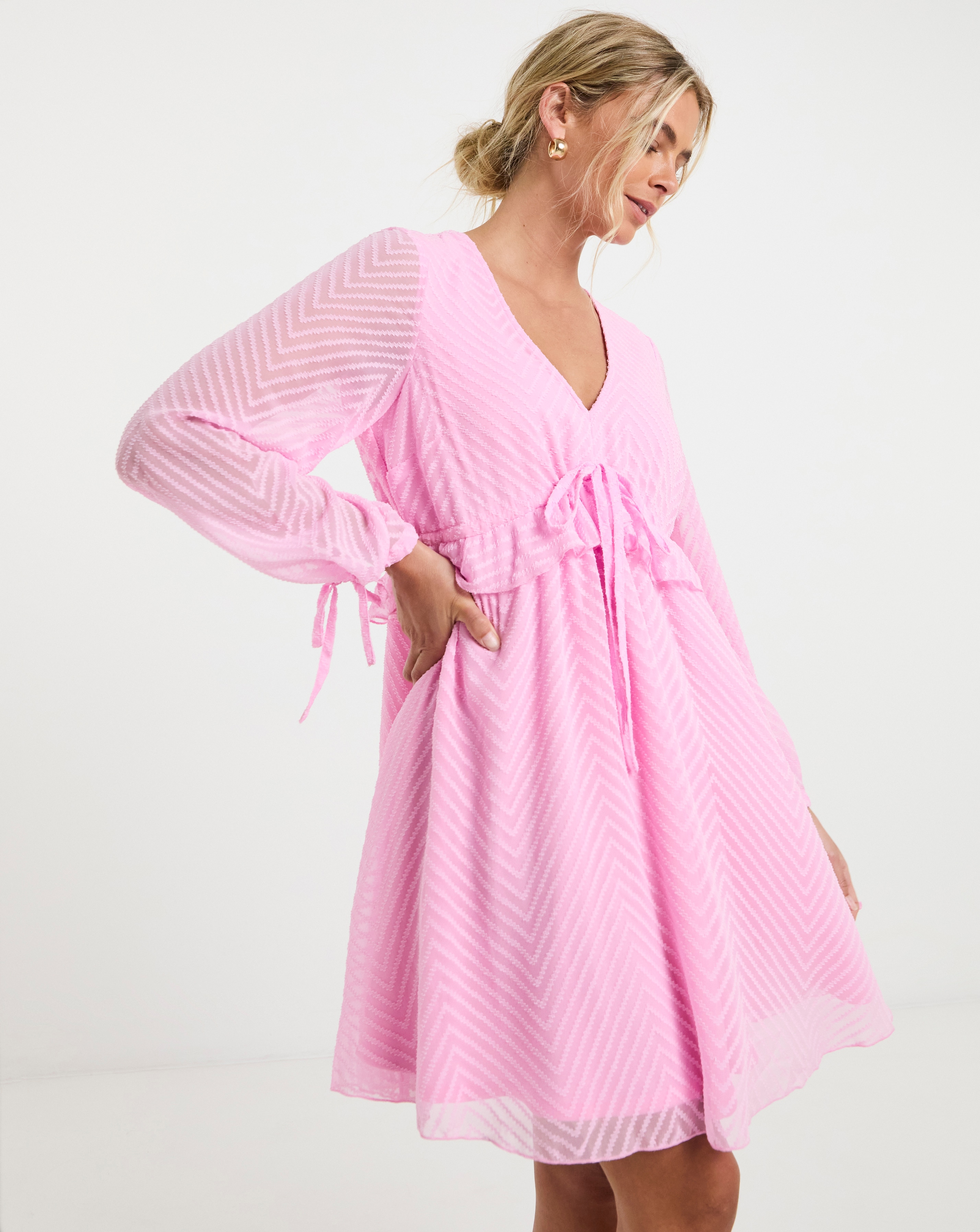 Simply Be - Women's Georgette Frill Skater Dress - Size 10 - Pink