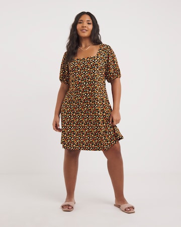 Black Ditsy Fruit Print Supersoft Tea Dress | Simply Be