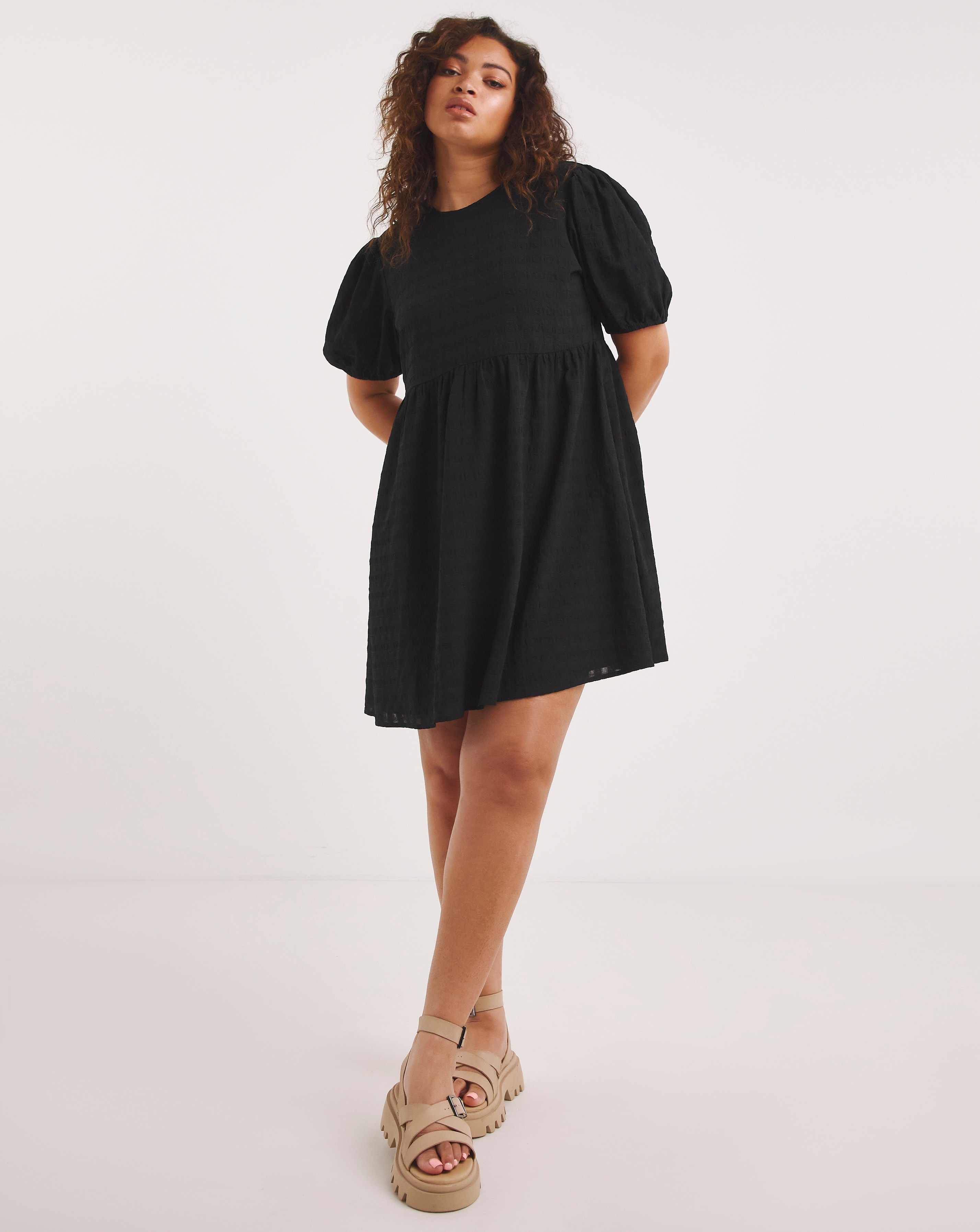 Simply Be - Women's Textured Smock Dress - Size 10 - Black