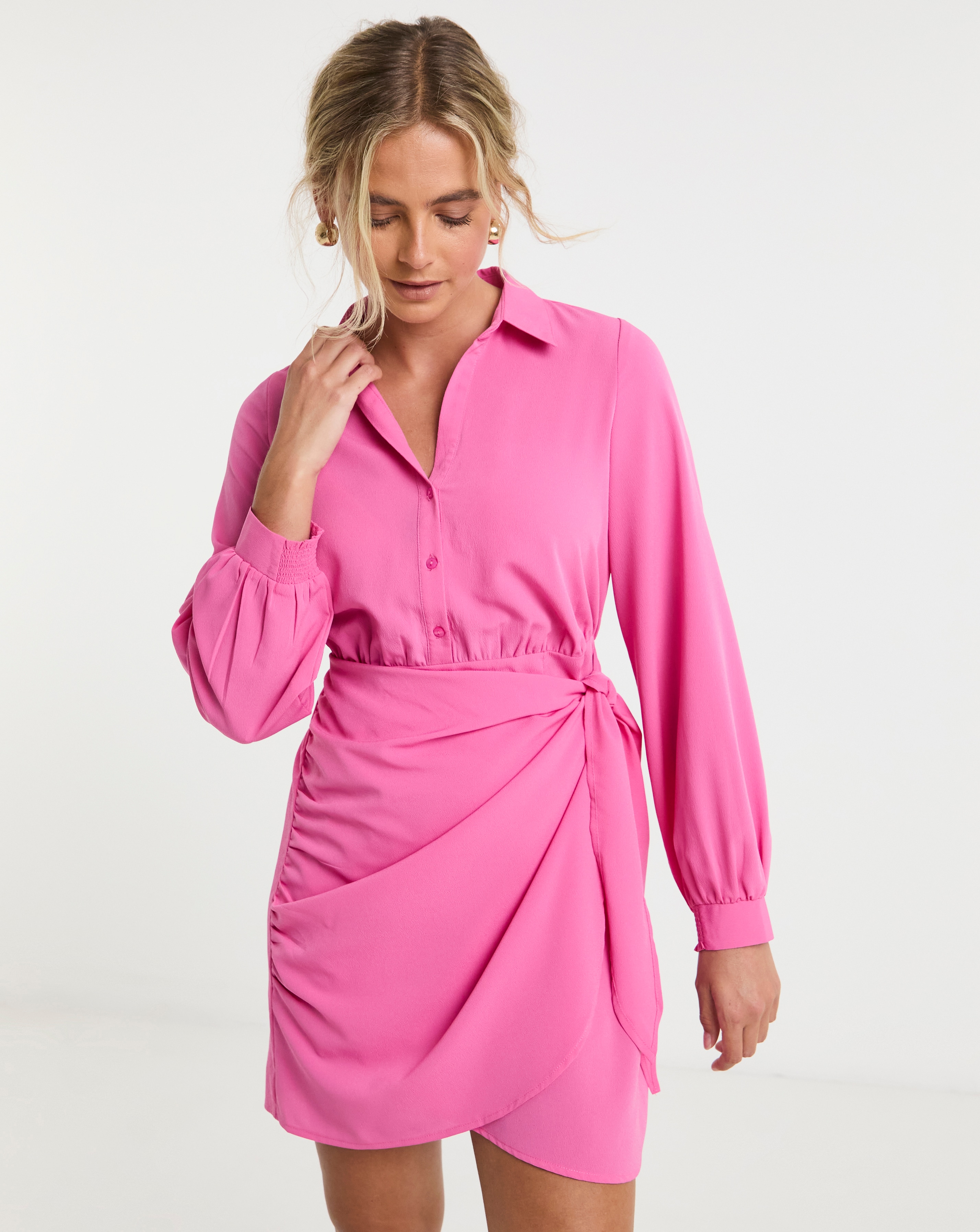 Simply Be - Women's Pink Wrap Skirt Shirt Dress - Size 26 - Pink