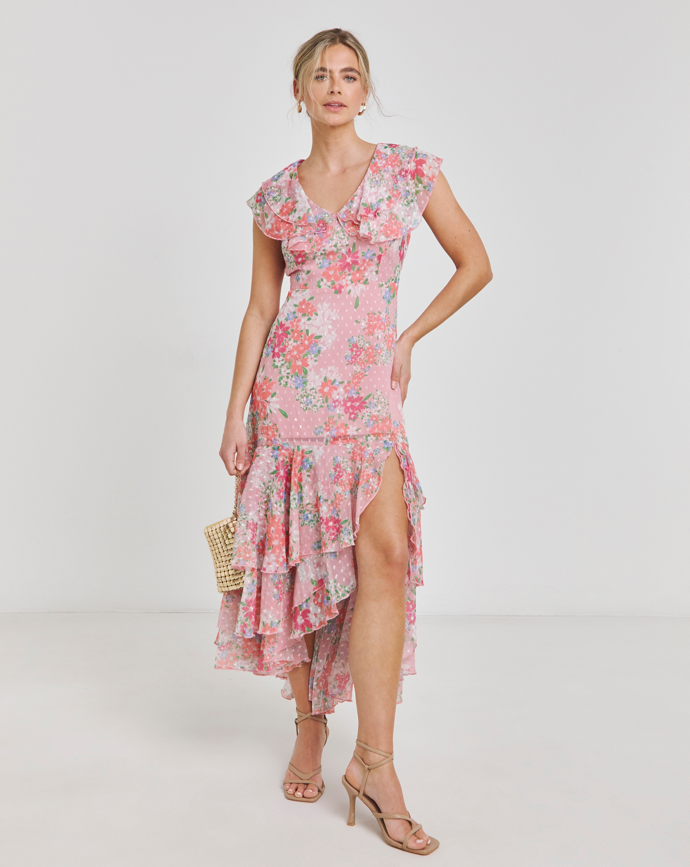 Simply Be - Women's Boutique Frill Hem Georgette Maxi Dress - Size 10 - Floral print