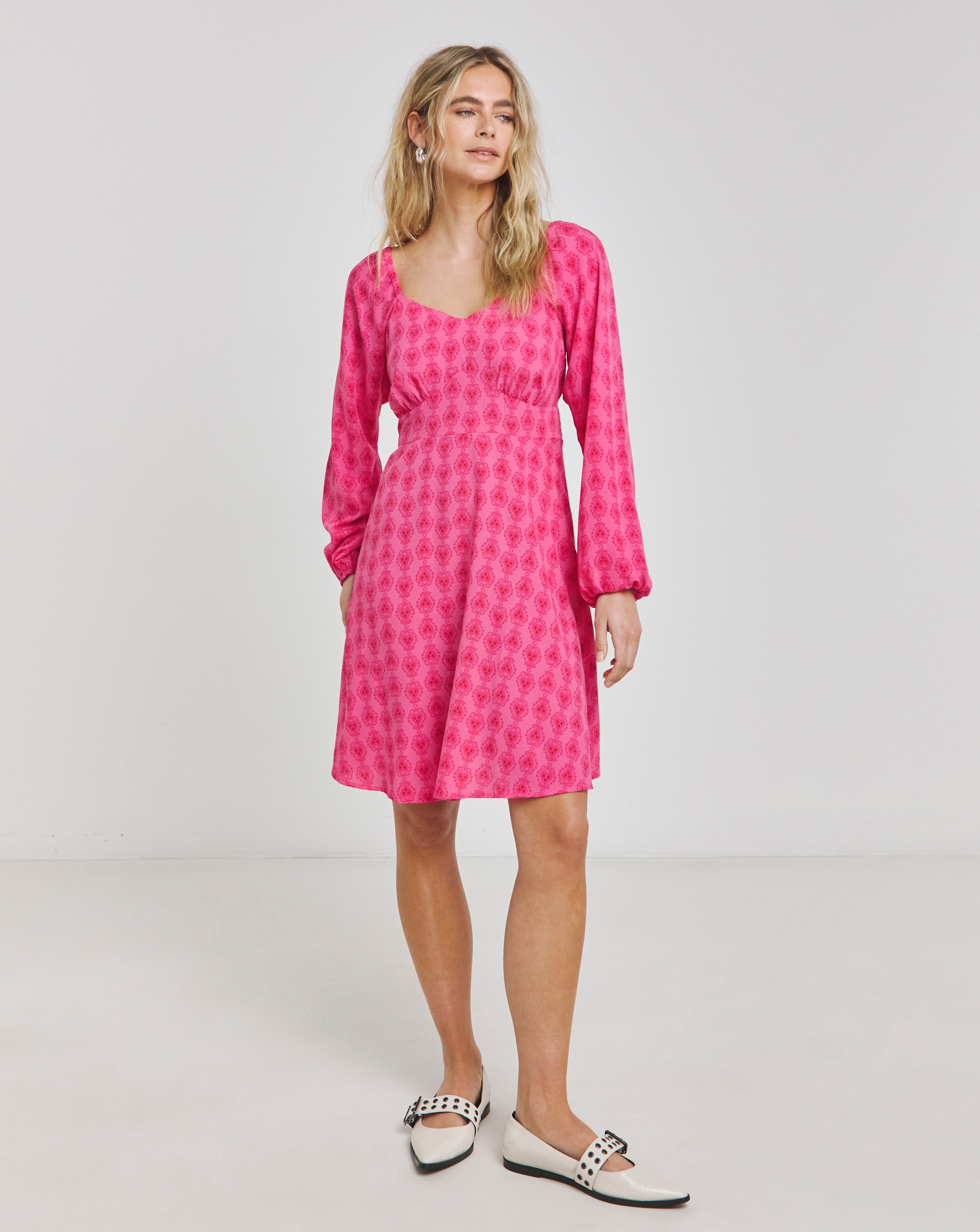 Simply Be - Women's Tie Back Skater Dress - Size 10 - Pink print