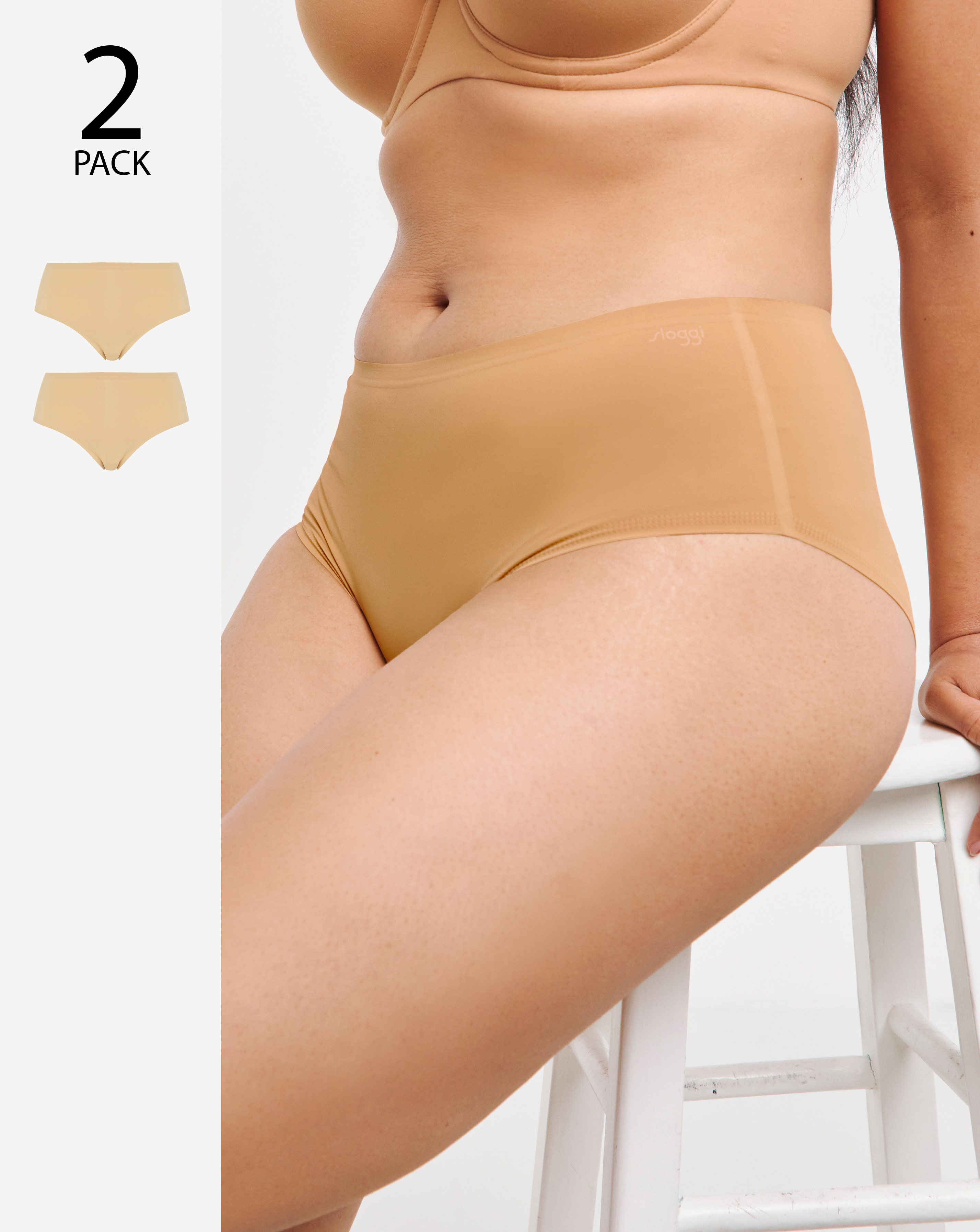 sloggi Plus Size Sloggi 2Pack Zero One Midi Knicker In Cognac | UK Size L Women's